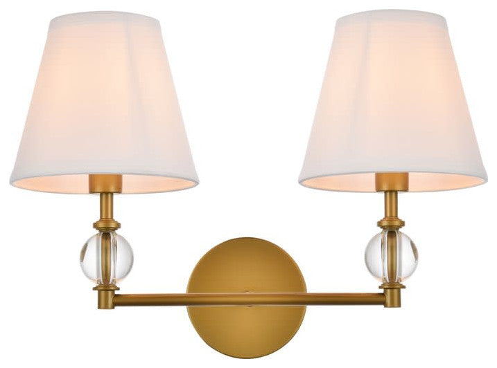 Elegant Lighting LD7022W15 Bethany 2 Light 17"W Vanity Light - Brass / White