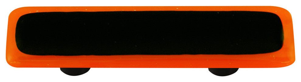 Art Glass Rectangle Bordered Pull, Black Post, Opal Orange Border Black