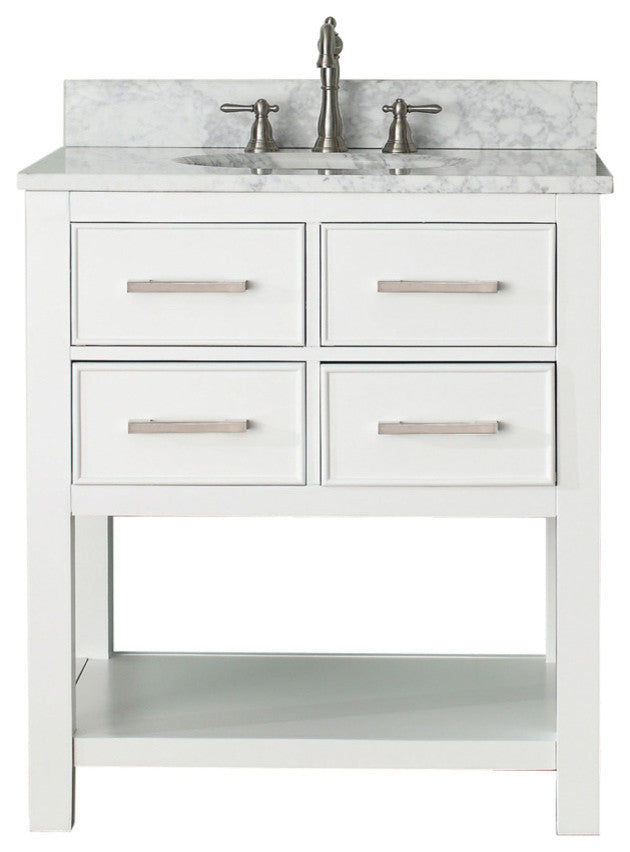 Avanity Brooks 31" Vanity With Carrera White Marble Top, White Finish