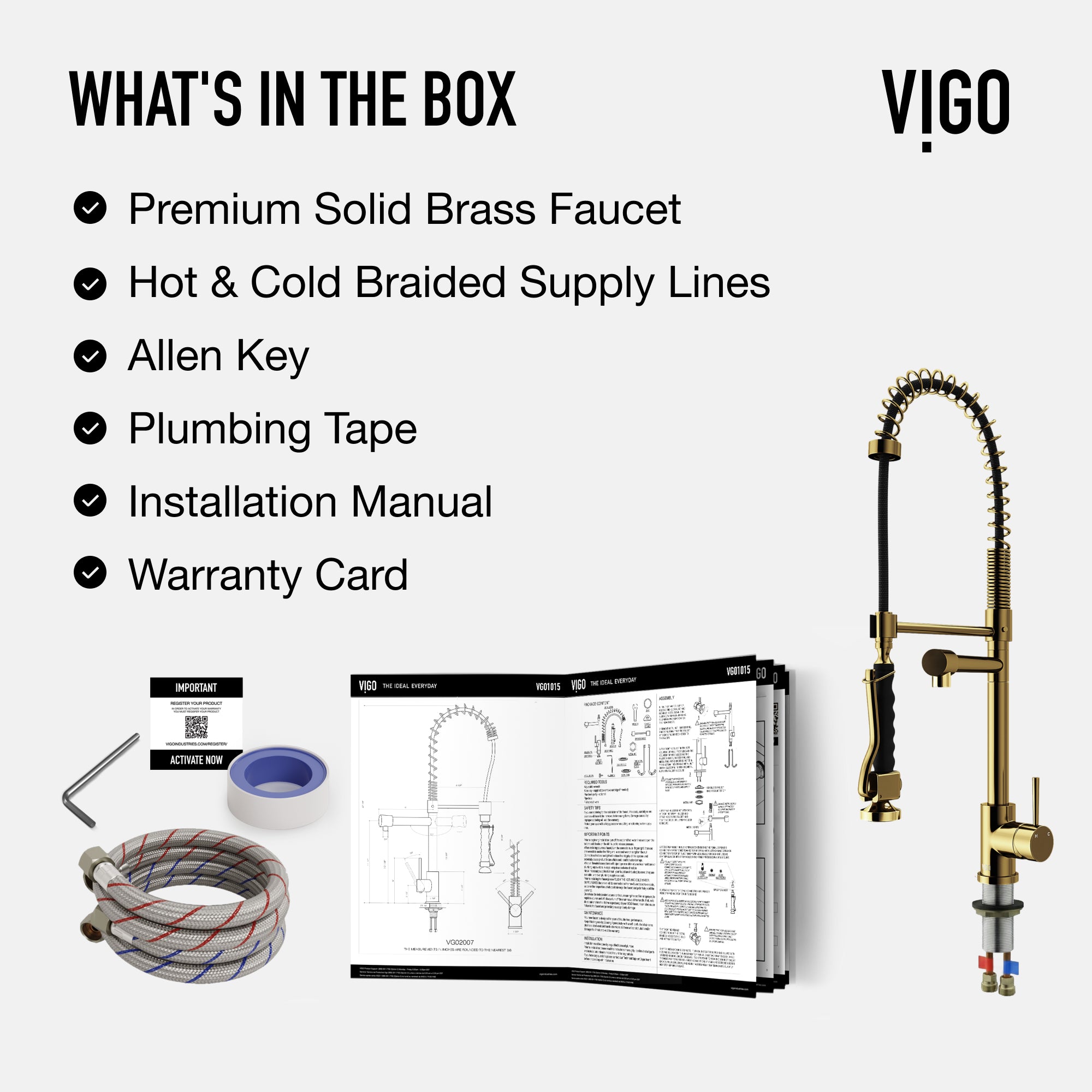 VIGO Zurich 27" H Single Handle Pull-Down Sprayer Kitchen Faucet, Matte Brushed Gold, Without Extras