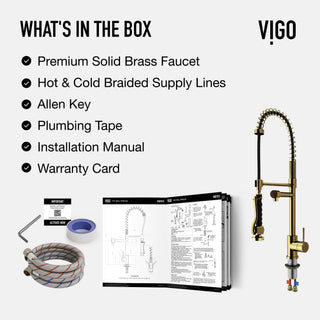 VIGO Zurich 27" H Single Handle Pull-Down Sprayer Kitchen Faucet, Matte Brushed Gold, Without Extras