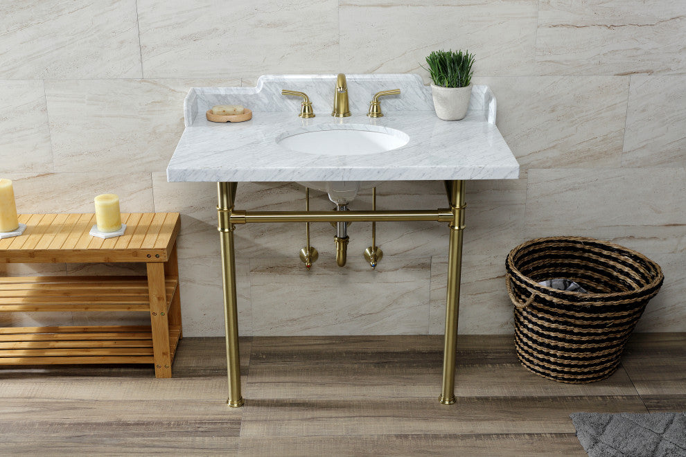 Kingston Brass LMS3622M87ST 36" Carrara Marble Console Sink, Legs