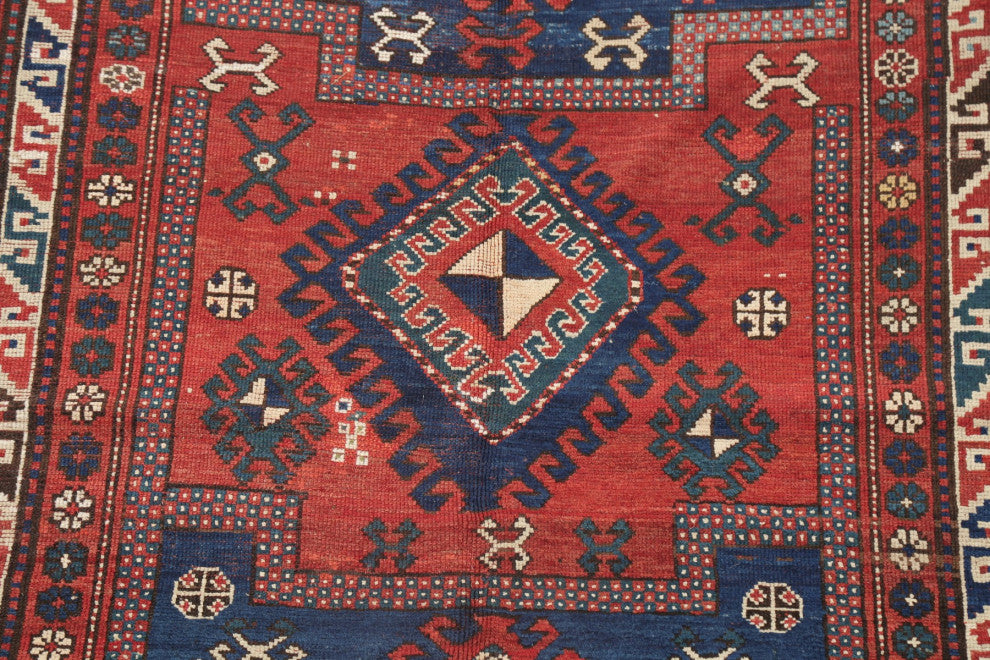 Consigned, Hand-Knotted Antique Oriental Traditional Russian Area Rug, Blue, 4x7
