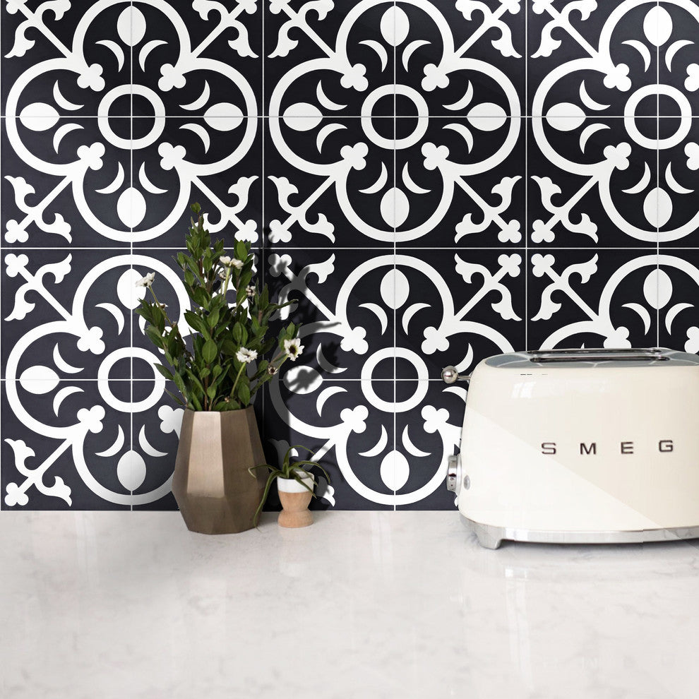 Nador Handmade Cement Tile, Black/White, Sample