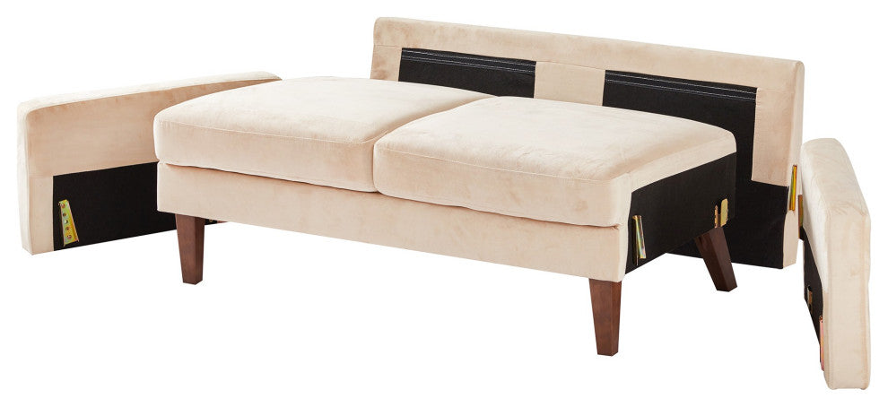 Beige Velvet Modern Tufted Modular Sofa