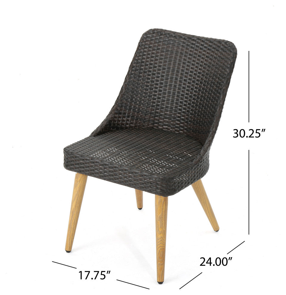 GDF Studio Desmond Outdoor Wicker Dining Chairs With Wood Metal Legs, Set of 2