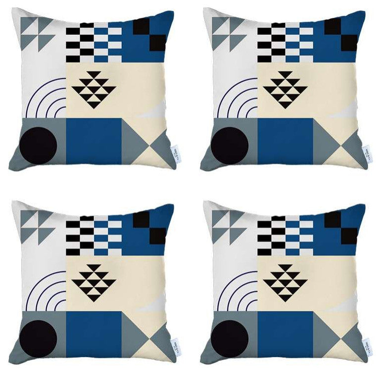 Set of 4 Blue Boho Chic Printed Pillow Covers