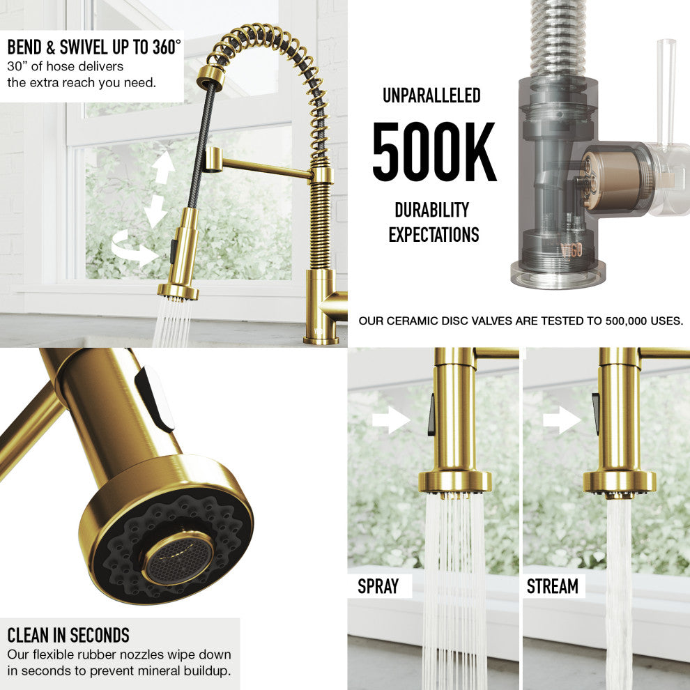 VIGO Edison 19" H Single Handle Pull-Down Sprayer Kitchen Faucet, Matte Brushed Gold, No Sensor, Without Extras