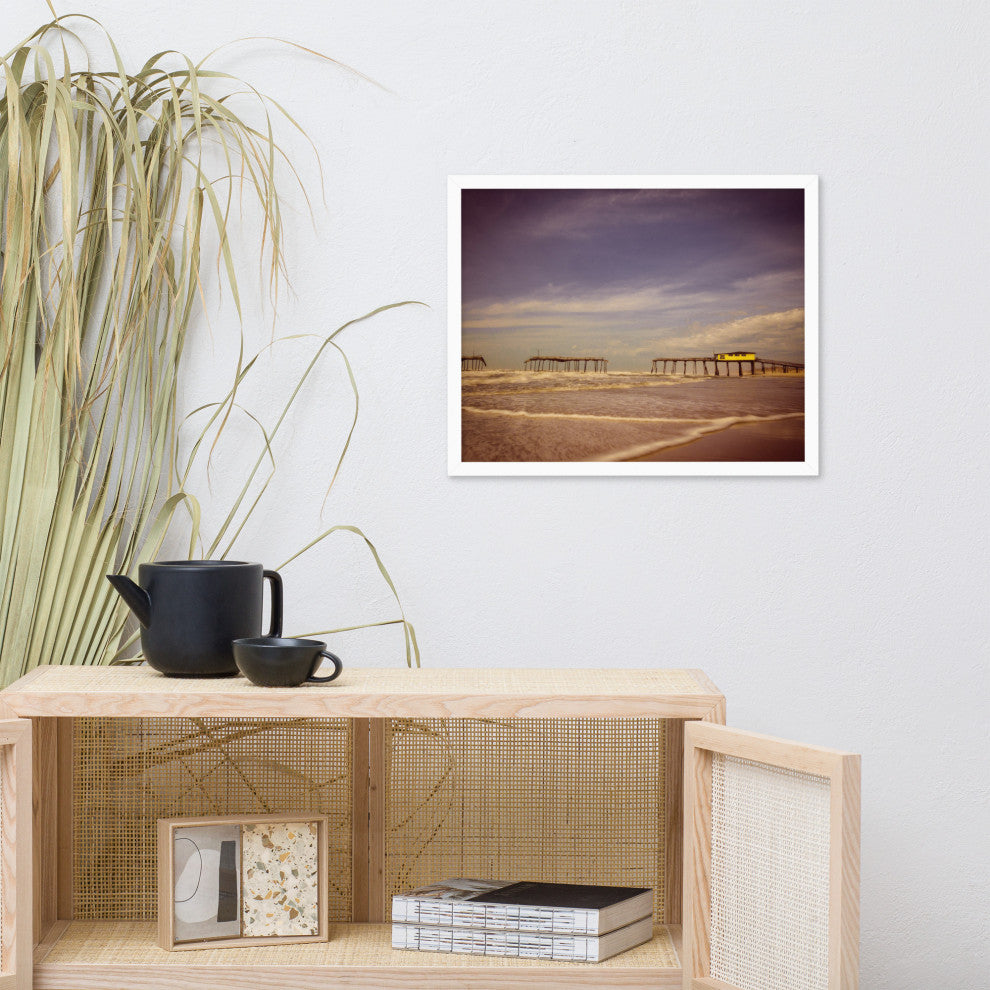 Aged View of Frisco Pier Coastal Framed Photo Paper Print, White, 16" X 20"