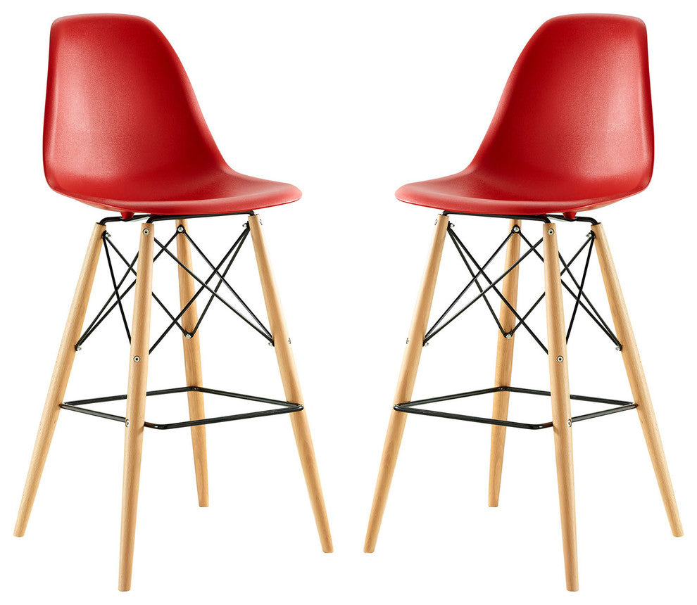 Modern Red Pyramid Dining Side Bar Stool Set of 2
