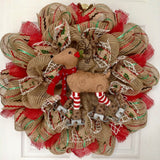 Skating Reindeer Handmade Deco Mesh Winter Holiday Wreath