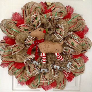 Skating Reindeer Handmade Deco Mesh Winter Holiday Wreath