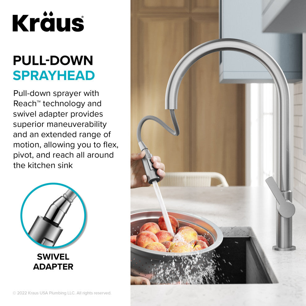 Oletto Pull-Down 1-Hole Kitchen Faucet, Matte Black/ Spot Free Black Stainless