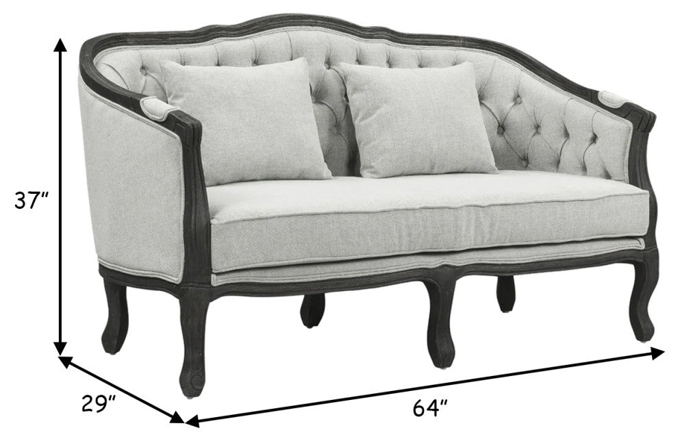 Benzara BM276240 64" Loveseat, Button Tufted Fabric, Cabriole, Gray/Brown