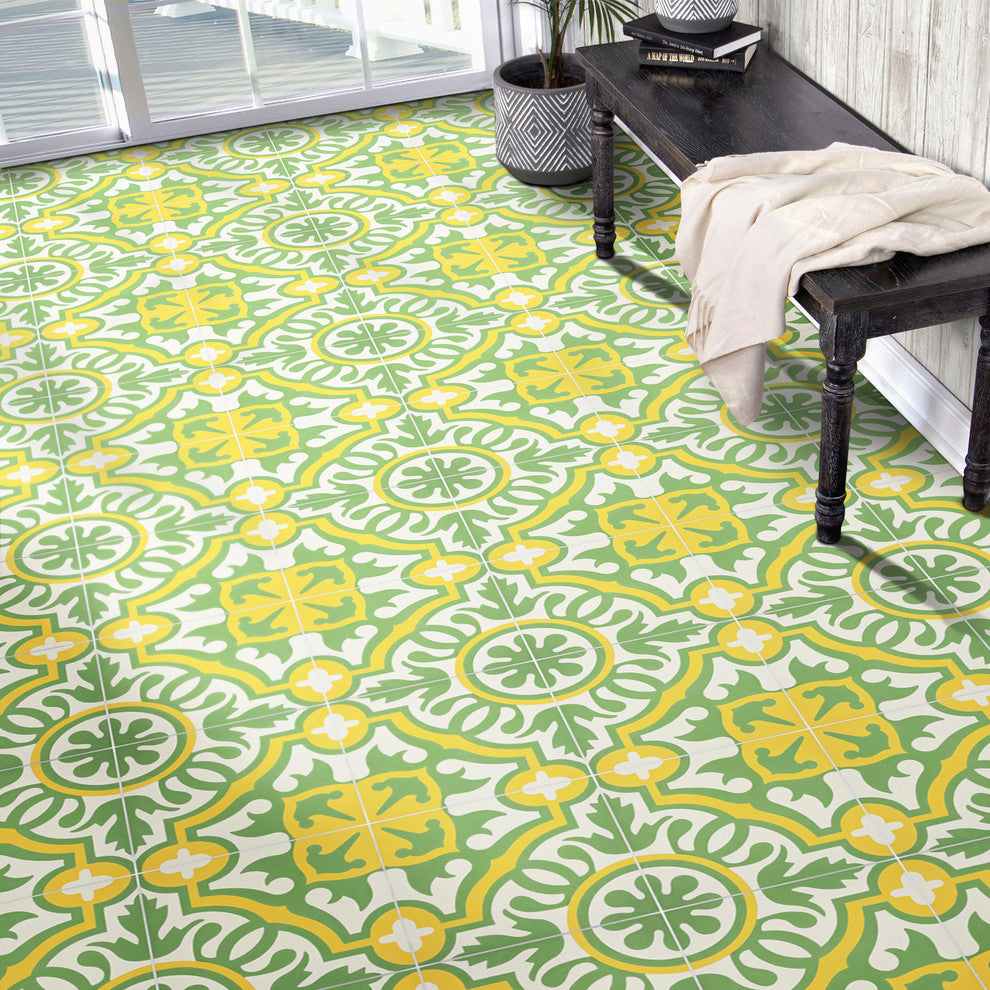 Baha Handmade Cement Tile, Green/Yellow, Sample