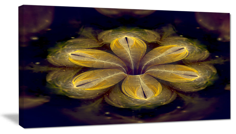 Black Yellow Fractal Flower Pattern, Contemporary Canvas Art Print, 32x16