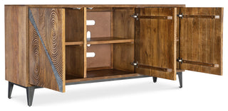 Full product view on white background with doors open, showing interior storage.