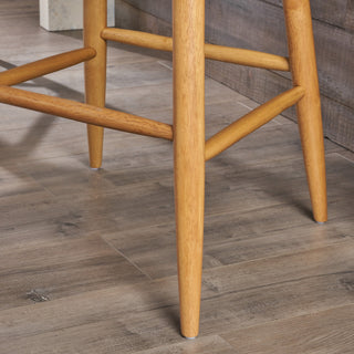 GDF Studio Truda Mid Century Modern Fabric Barstools, Set of 2, Light Beige/Natural