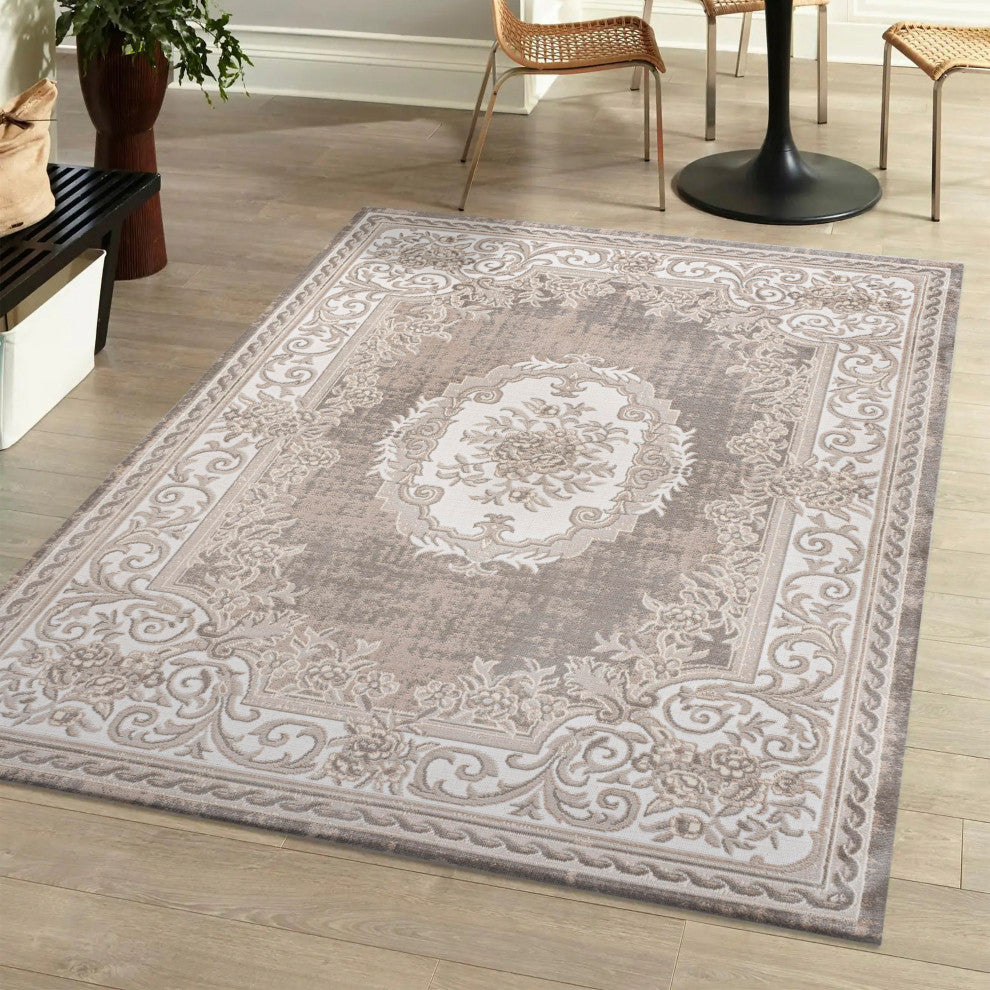 Rosalia Cottage Medallion Area Rug, Gray/Ivory, 8x10