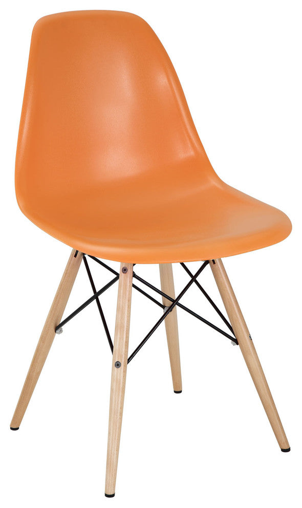 Modern Eiffel Side Chair Wood Dowel Base, Orange