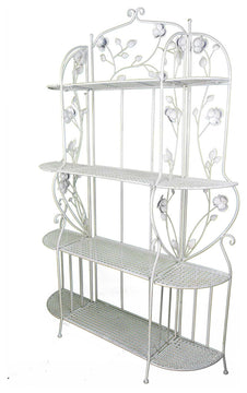 HomeRoots Antiqued White Floral 4 Shelf Bakers Rack