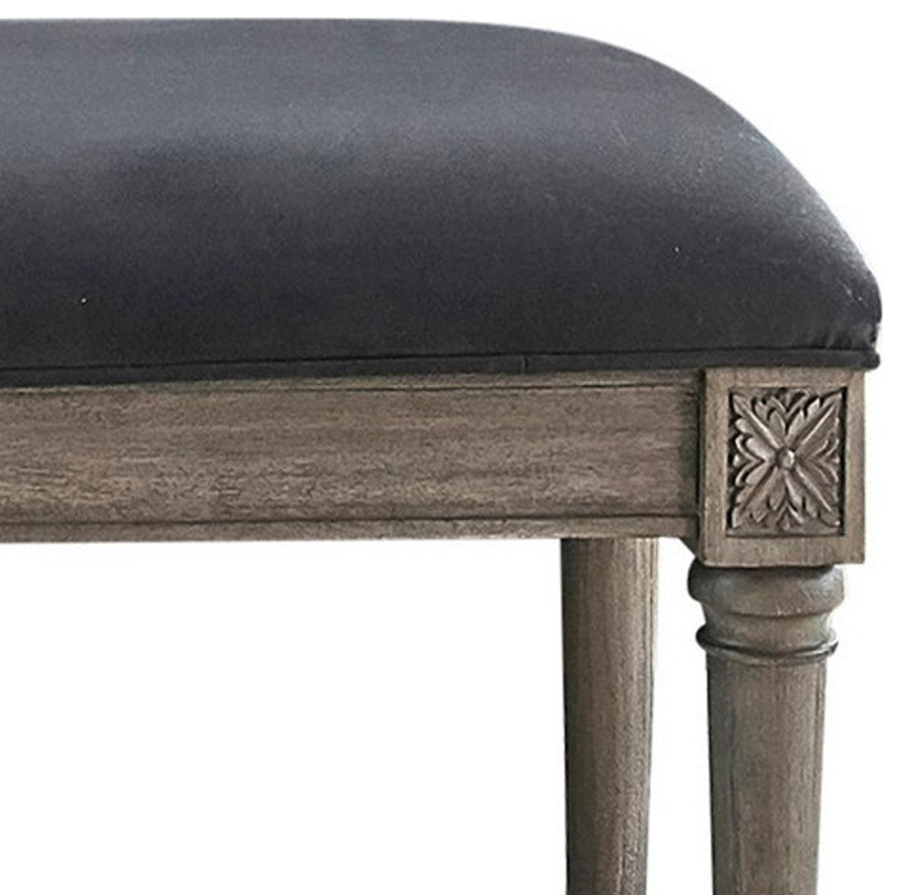 Benzara BM242606 Bench With Velvet Upholstered Seat and 6 Legged Support, Gray