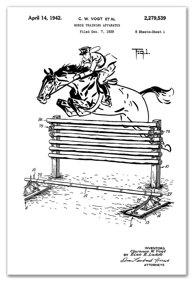 Vintage Horse Jumping Patent 20"x30" Print on Canvas