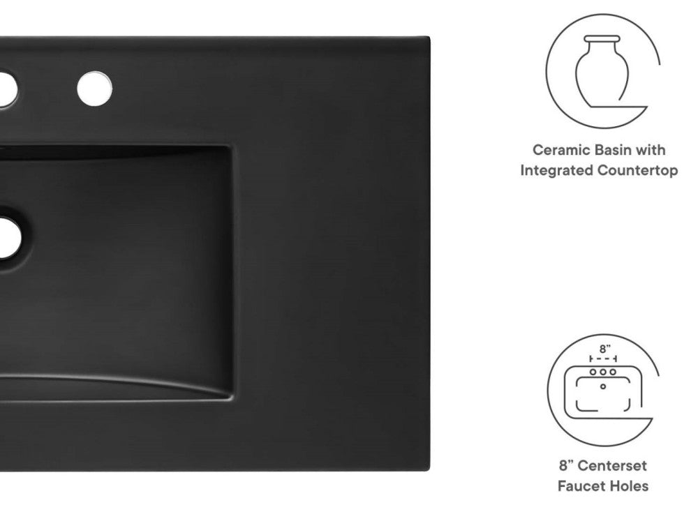 Single Vanity Sink, Black, Ceramic, Bedroom Bathroom, Contemporary Modern