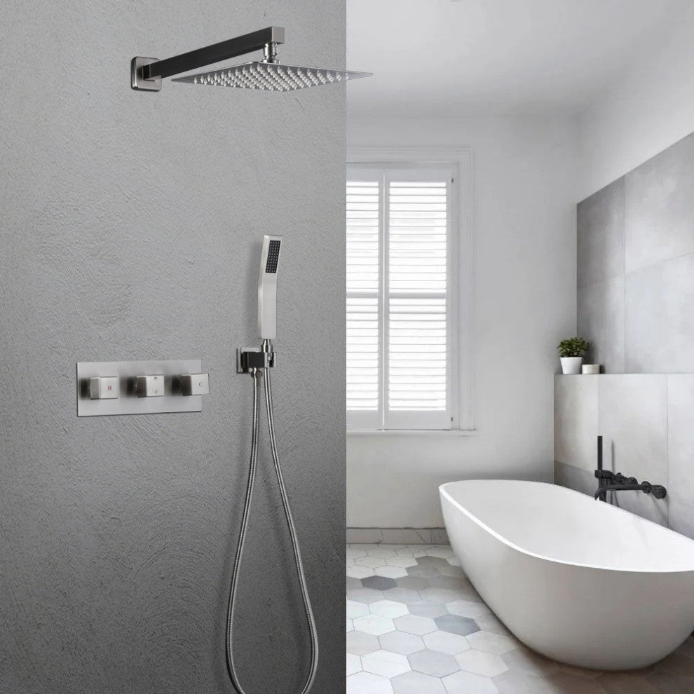 Givingtree 2 Functions,3 Knob Handles Shower Systems 12 in,Brushed Nickel