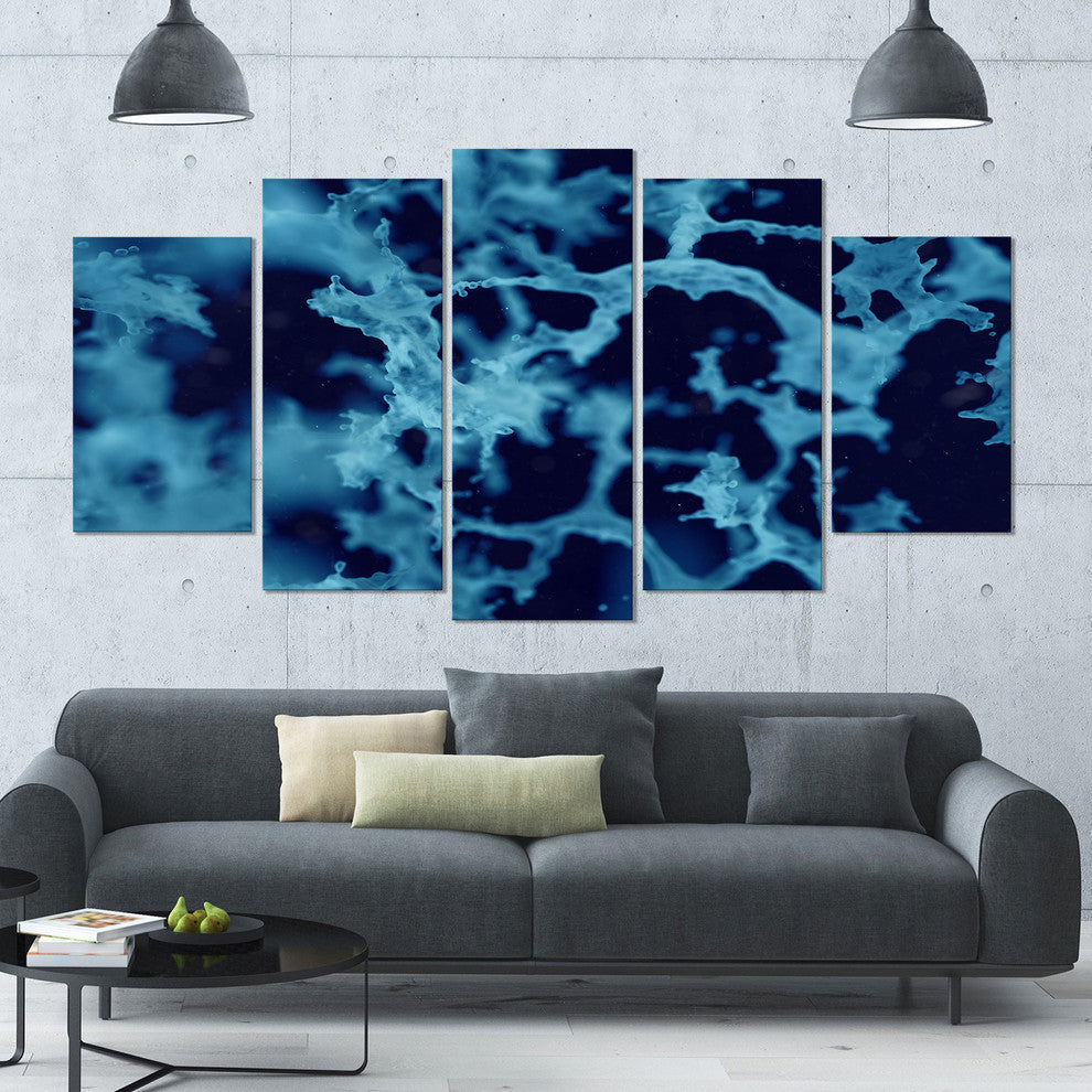 Cloudy Abstract Blue Texture, Contemporary Canvas Art Print, 60"x32", 5 Panels