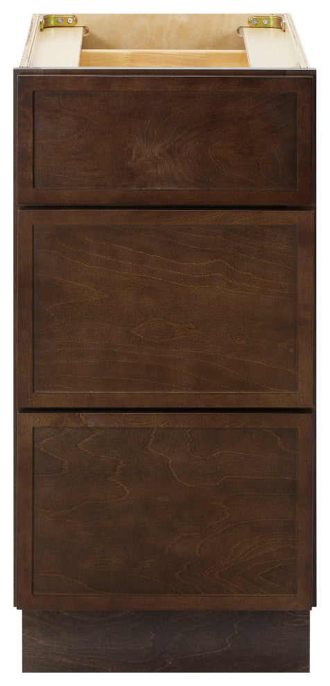 Vanity Art Birch Plywood Single Base Storage Cabinet, Brown, 15 Inch (3 Drawers)