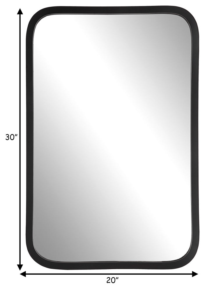 Benzara BM276682 30" Wood Rectangular Wall Mirror, Rounded Corners, Black