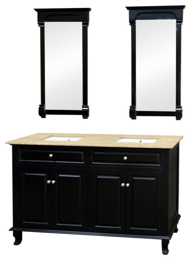 62" Double Sink Vanity-Wood-Ebony