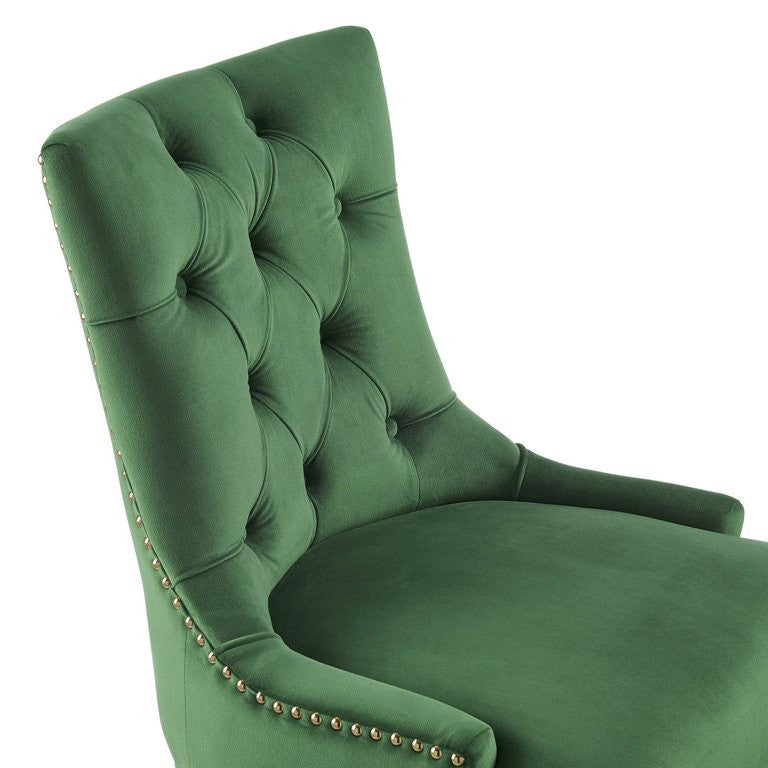 Vintage Office Chair, Golden Base With Velvet Seat & Hourglass Back, Emerald