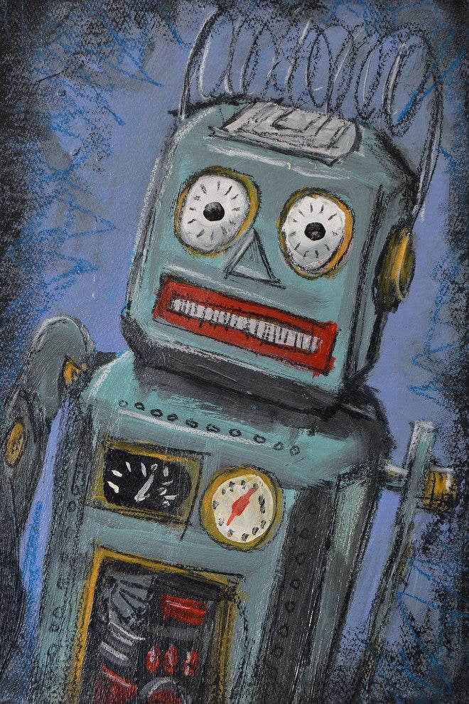 "Awkward Robot" Painting Print on Wrapped Canvas, 24"x36"