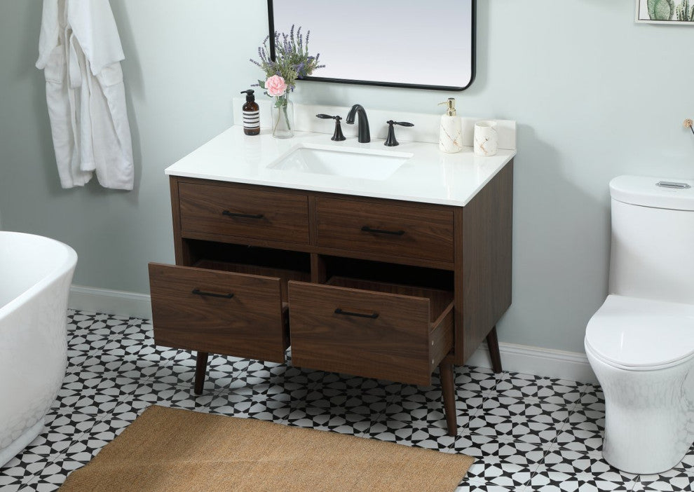 Bella 42" Midcentury Modern Walnut-Light Bathroom Vanity