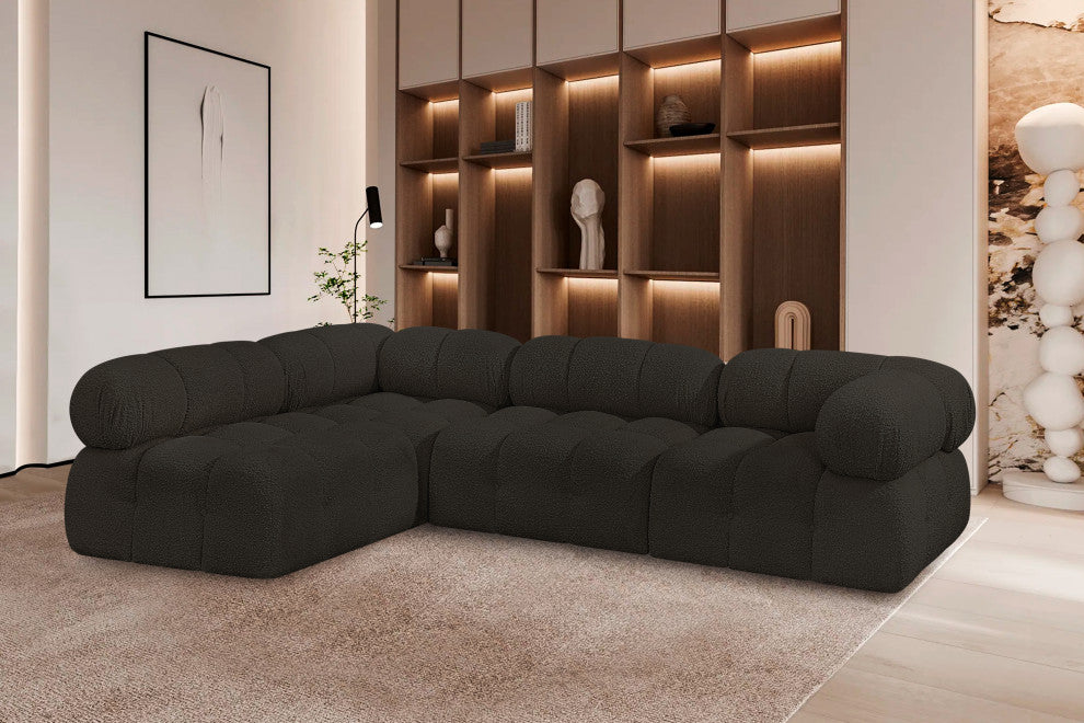Ames Boucle Fabric L-Shaped Modular Sectional, Brown, 4-Piece: 2 Armless Chair, 2 Corner Chair