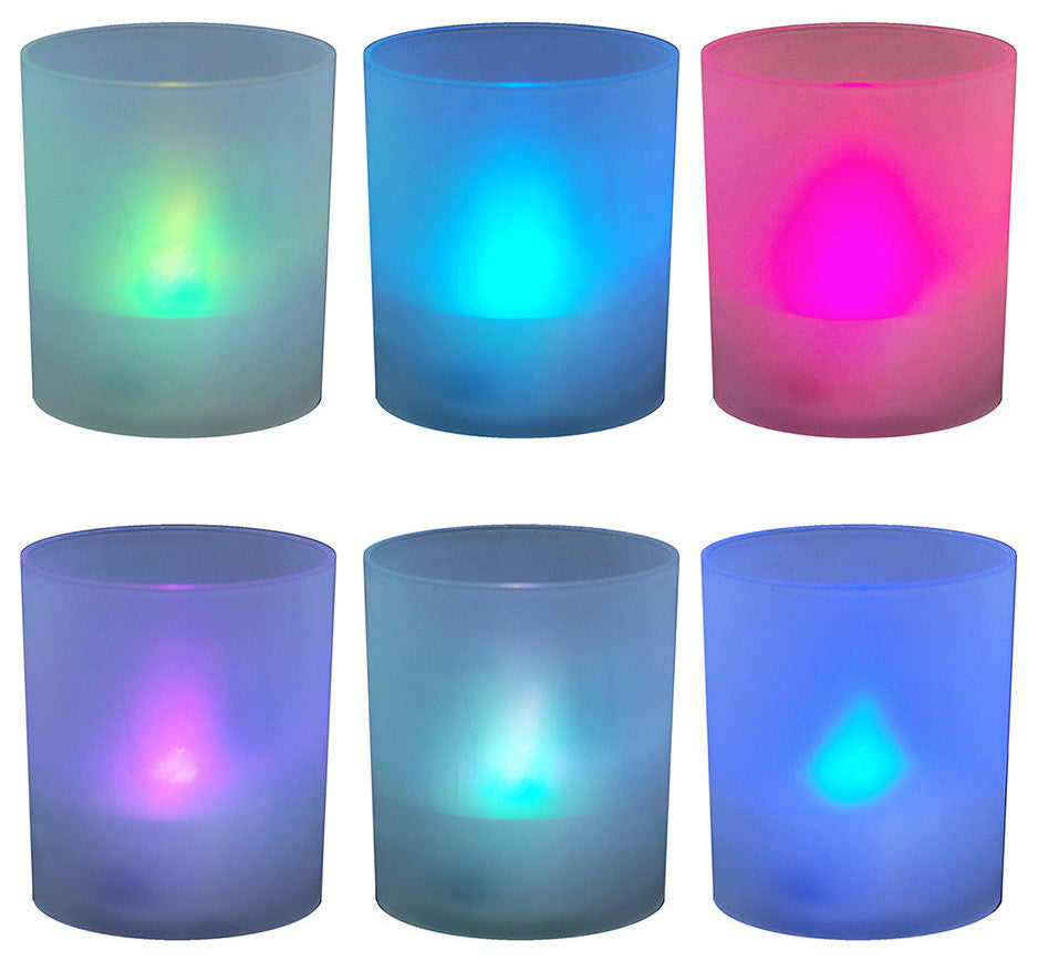 Battery Operated Led Lights in Frosted Votive Holders, Color Changing, Set of 6