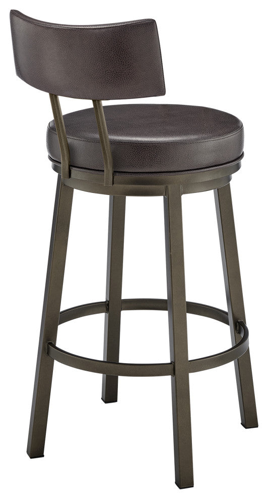 Dalza Swivel Counter or Bar Stool in Mocha Finish with Brown Faux Leather, 30