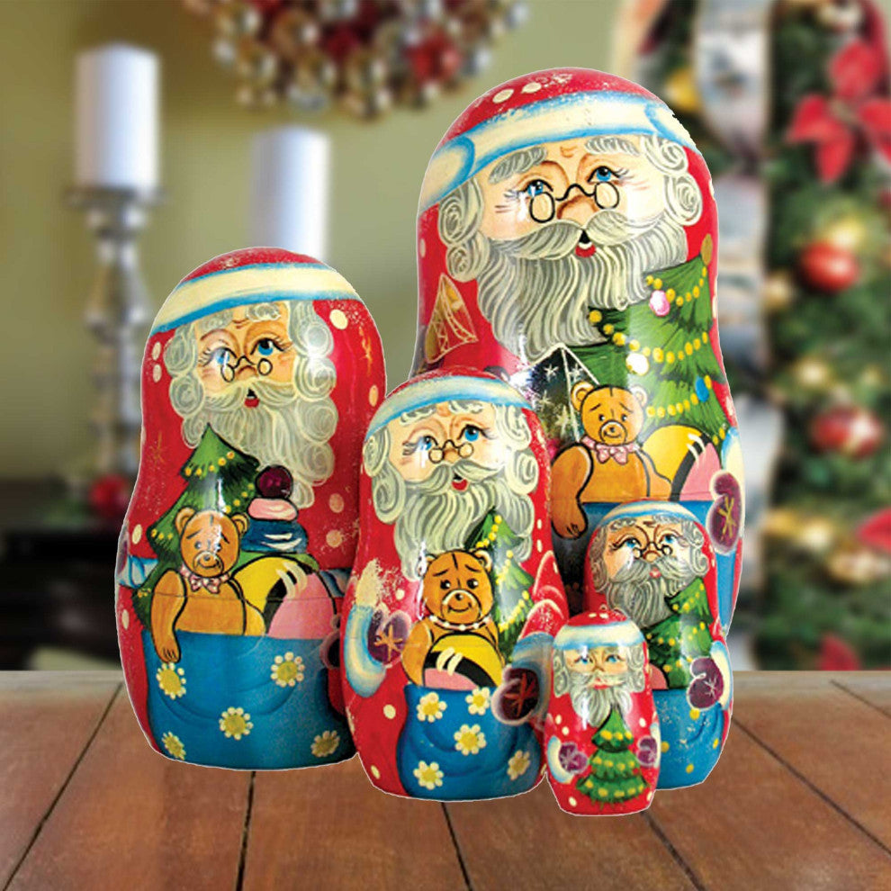 Russian 5 Piece Gift Bag Santa Nested Doll Set