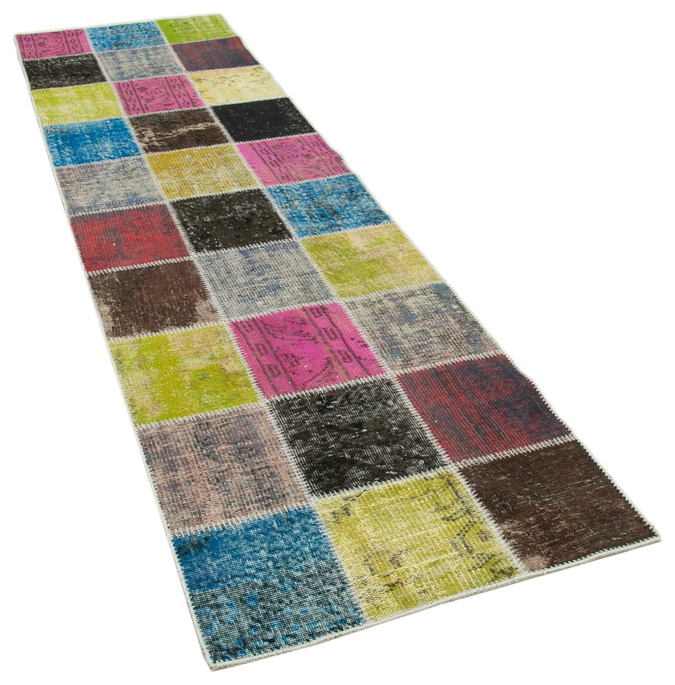 Rug N Carpet - Handwoven Turkish 2' 9" x 9' 9" Contemporary Patchwork Runner Rug