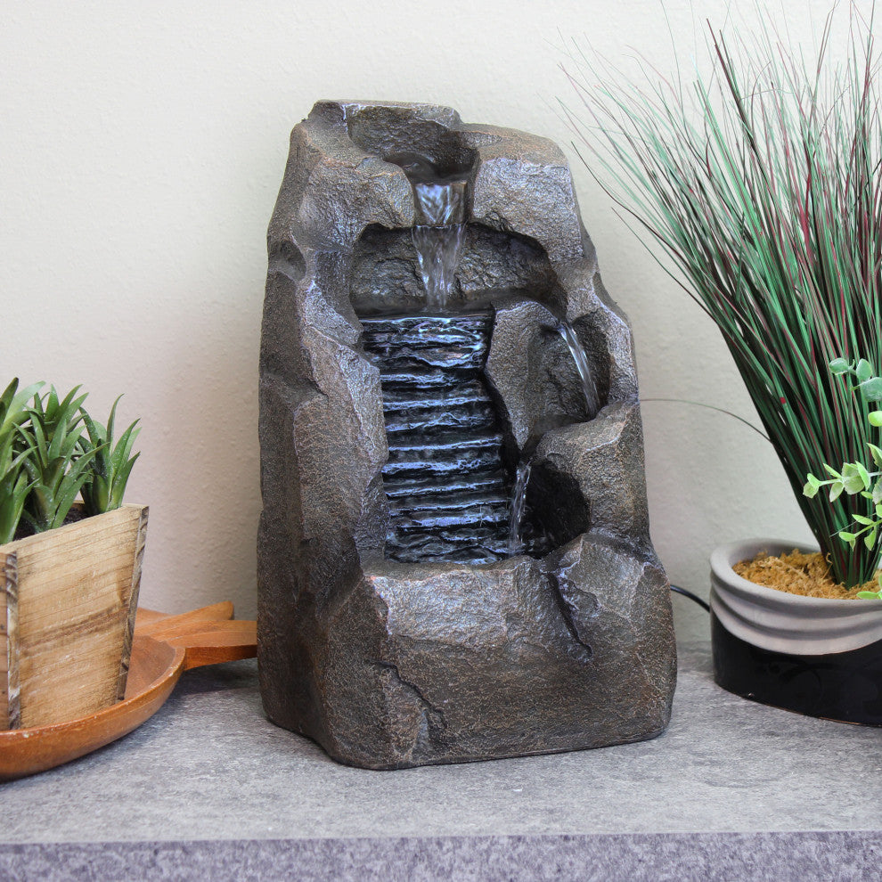 Sunnydaze Stony Rock Waterfall Indoor Tabletop Fountain, 11" Water Feature
