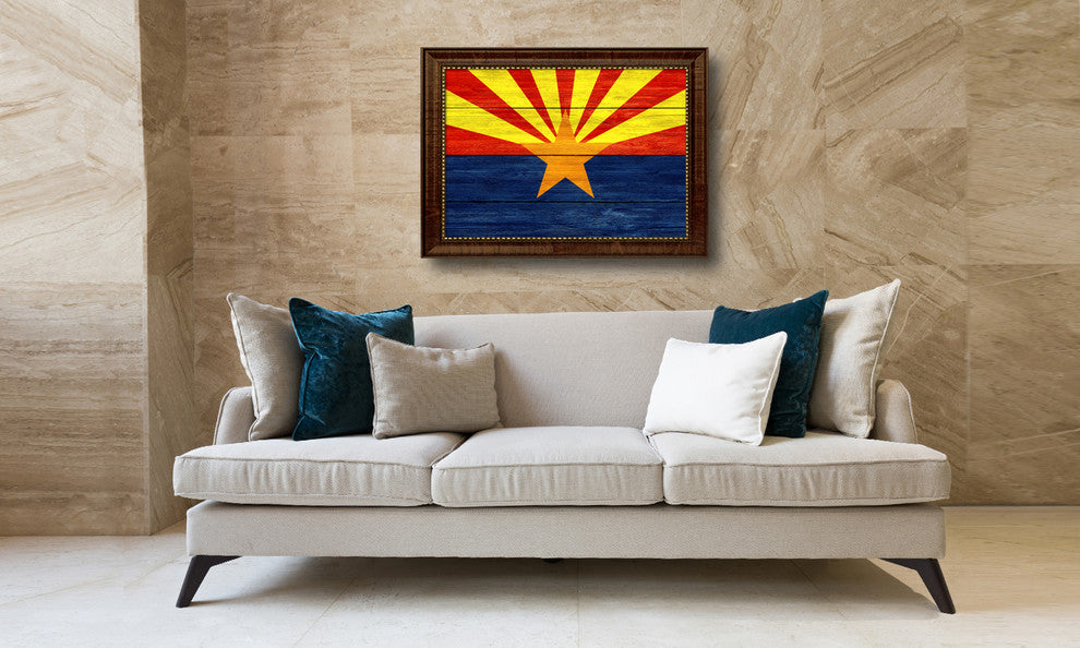 Arkansas State Textured Flag Print With Brown Gold Frame, 19"X27"
