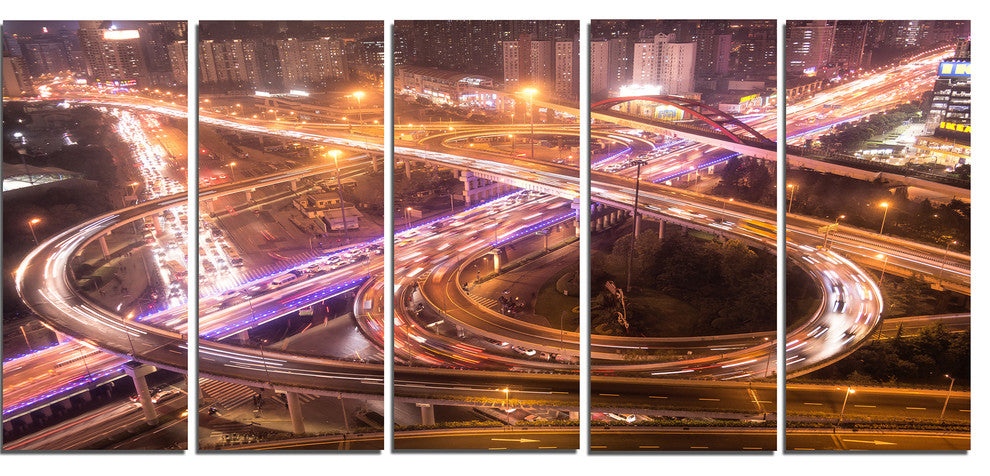Beautiful Shanghai Traffic, Extra Large Canvas Print, 60"x28", 5 Panels