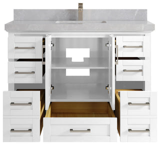 Boston 48 Single Sink Bath Vanity in White 2" Pearl Gray