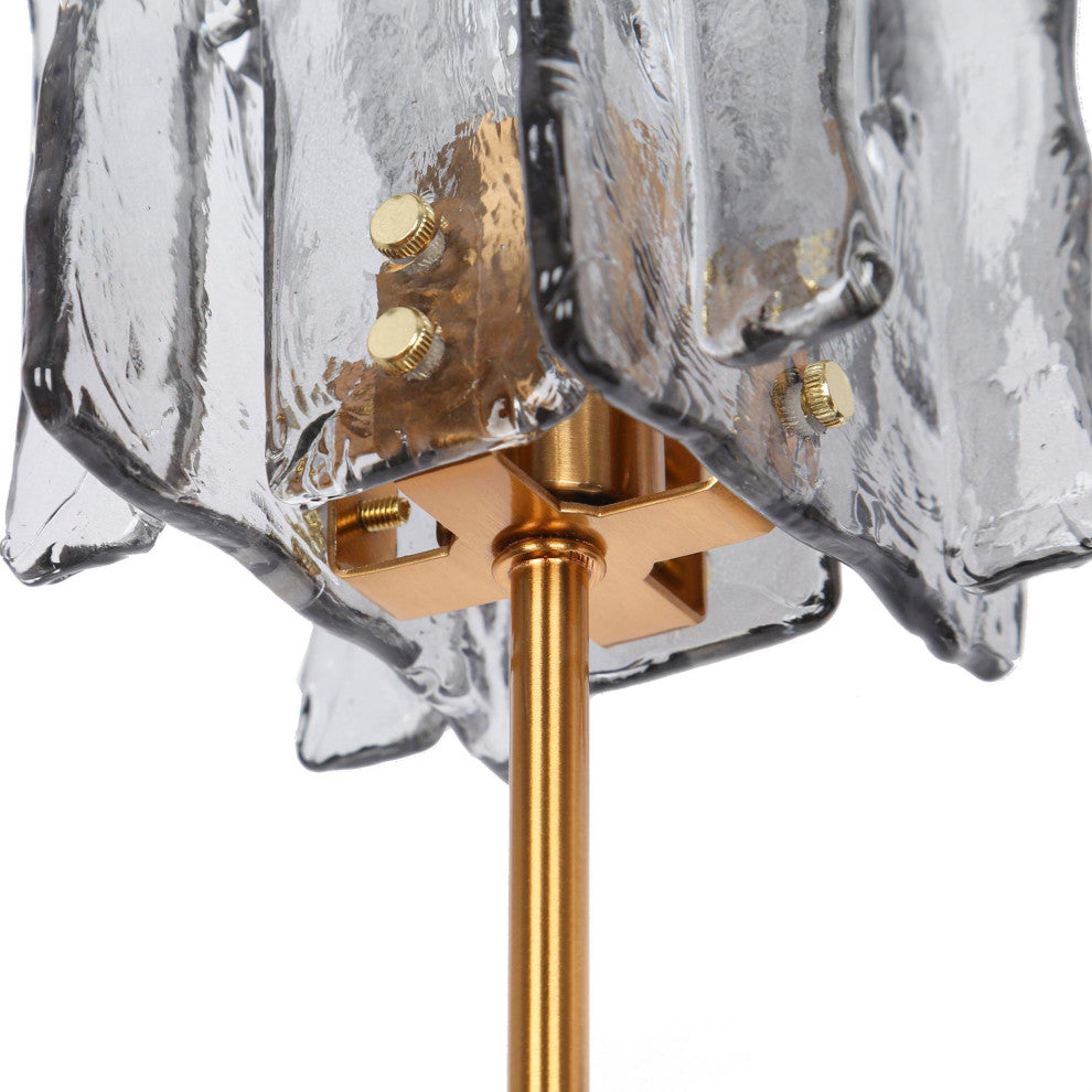 LNC Tucana Polished Gold and Matte Black Modern Wall Sconce, Textured Glass, 2 Lights