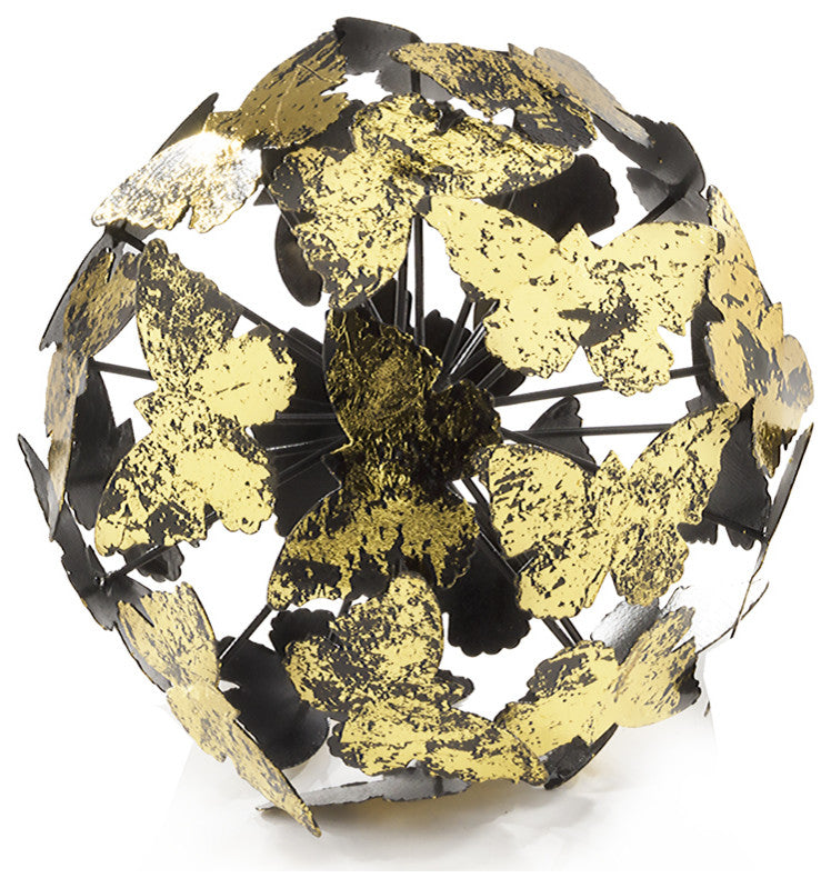 HomeRoots 6" x 6" x 6" Black Gold Leaf Butterfly Sphere