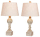 26.5" Distressed Column Resin Table Lamp, Set Of 2, Cottage Antique White
