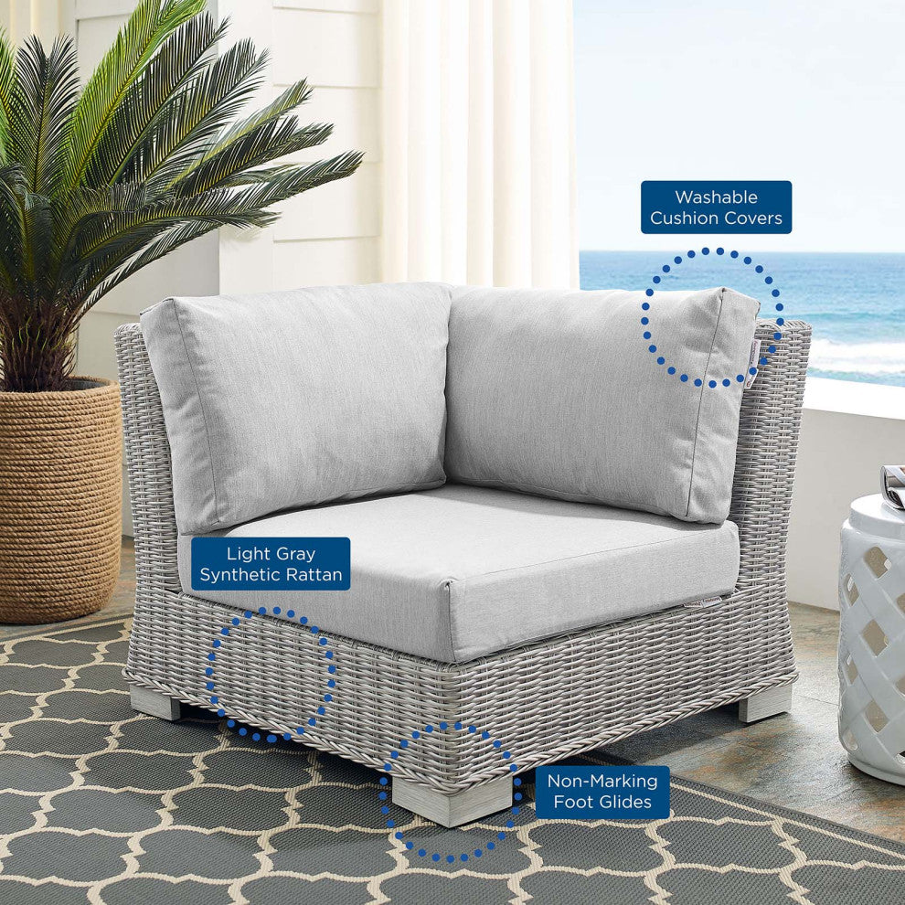 Sofa Corner Chair, Sunbrella, Rattan, Wicker, Gray, Modern, Outdoor Patio