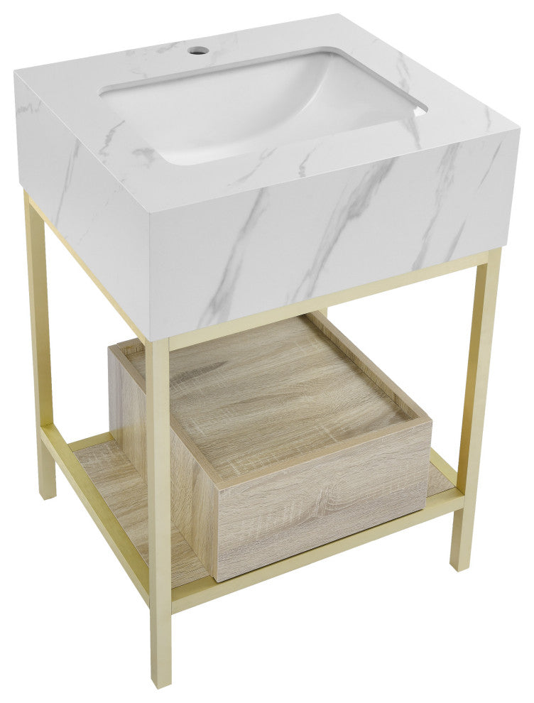 Beau 24" Freestanding, Bathroom Vanity, Oak/Calacatta
